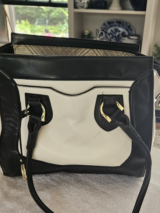 London Fog Handbags - London Fog Black & White Structured Satchel